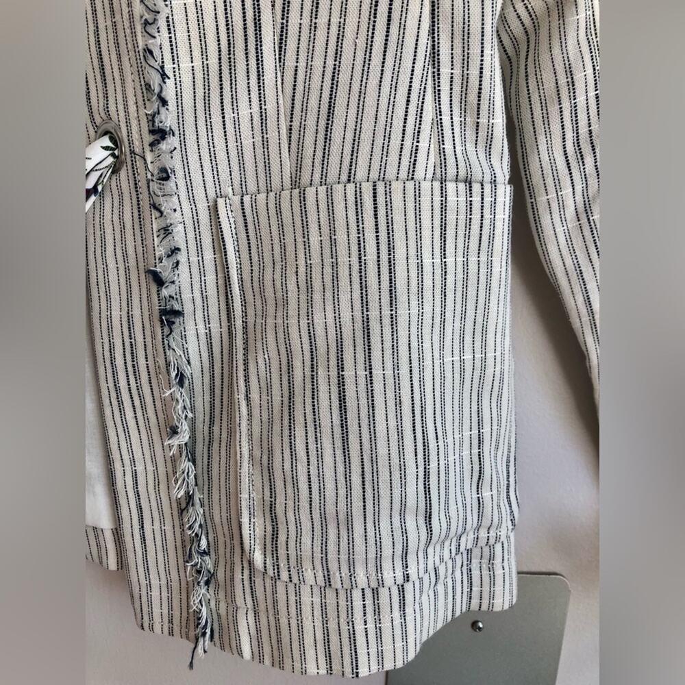 Anthropologie Cartonnier RARE Striped Fringed Linen White Blazer Women’s Size 8 - Picture 7 of 13